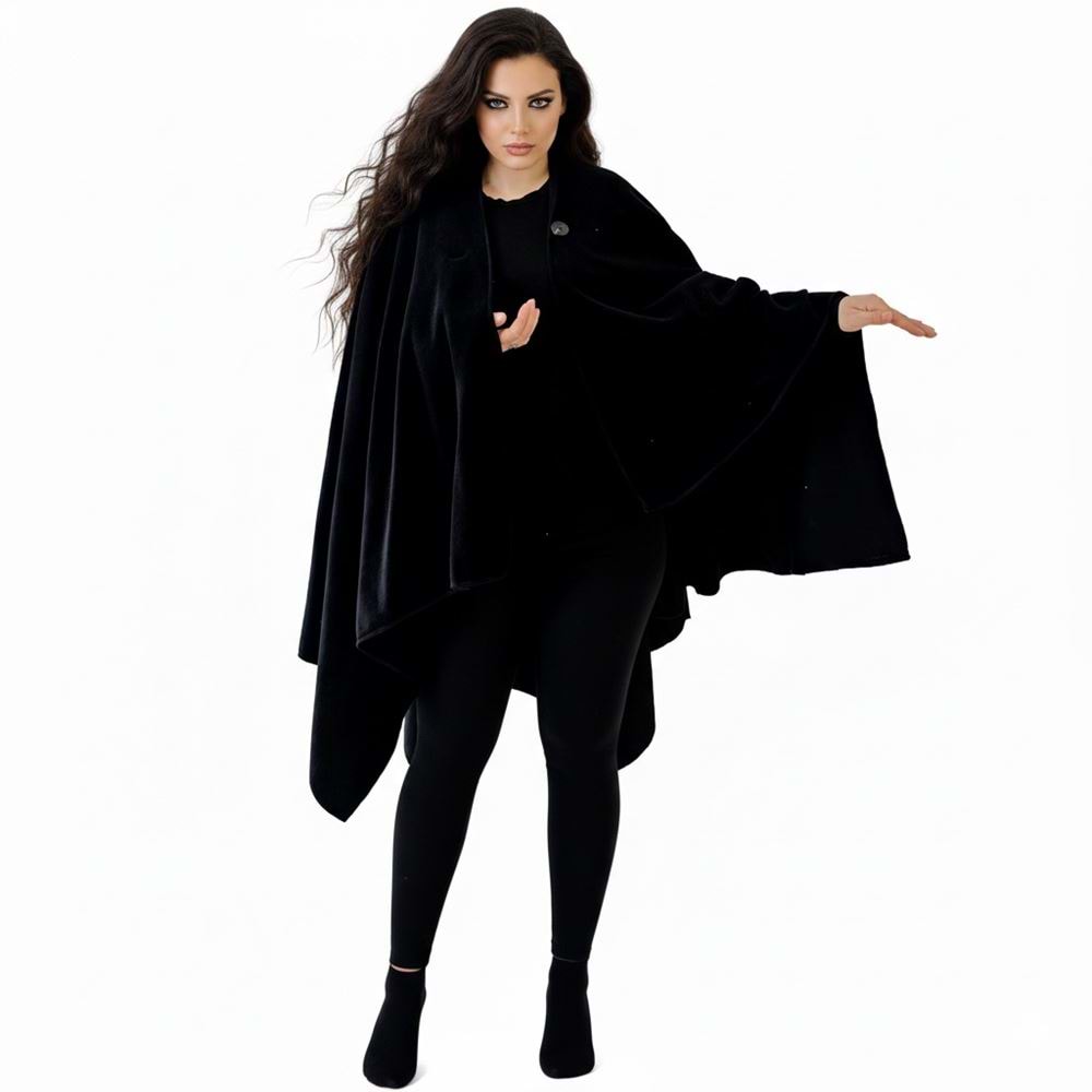 Black Polar Fleece Unisex Ethnic Camper Poncho