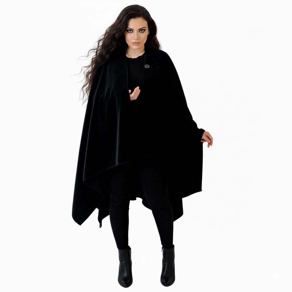 Black Polar Fleece Unisex Ethnic Camper Poncho