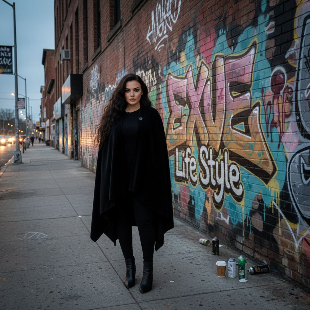 Black Polar Fleece Unisex Ethnic Camper Poncho