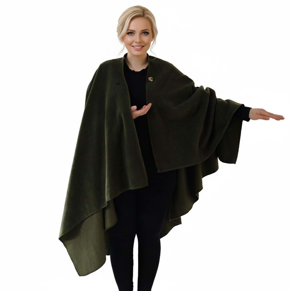 Khaki Polar Fleece Unisex Ethnic Camper Poncho