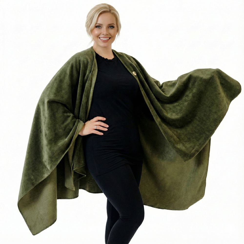 Khaki Polar Fleece Unisex Ethnic Camper Poncho