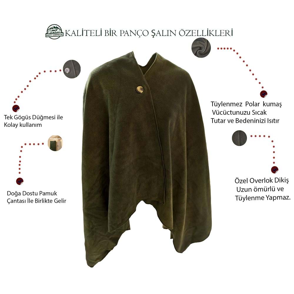 Khaki Polar Fleece Unisex Ethnic Camper Poncho