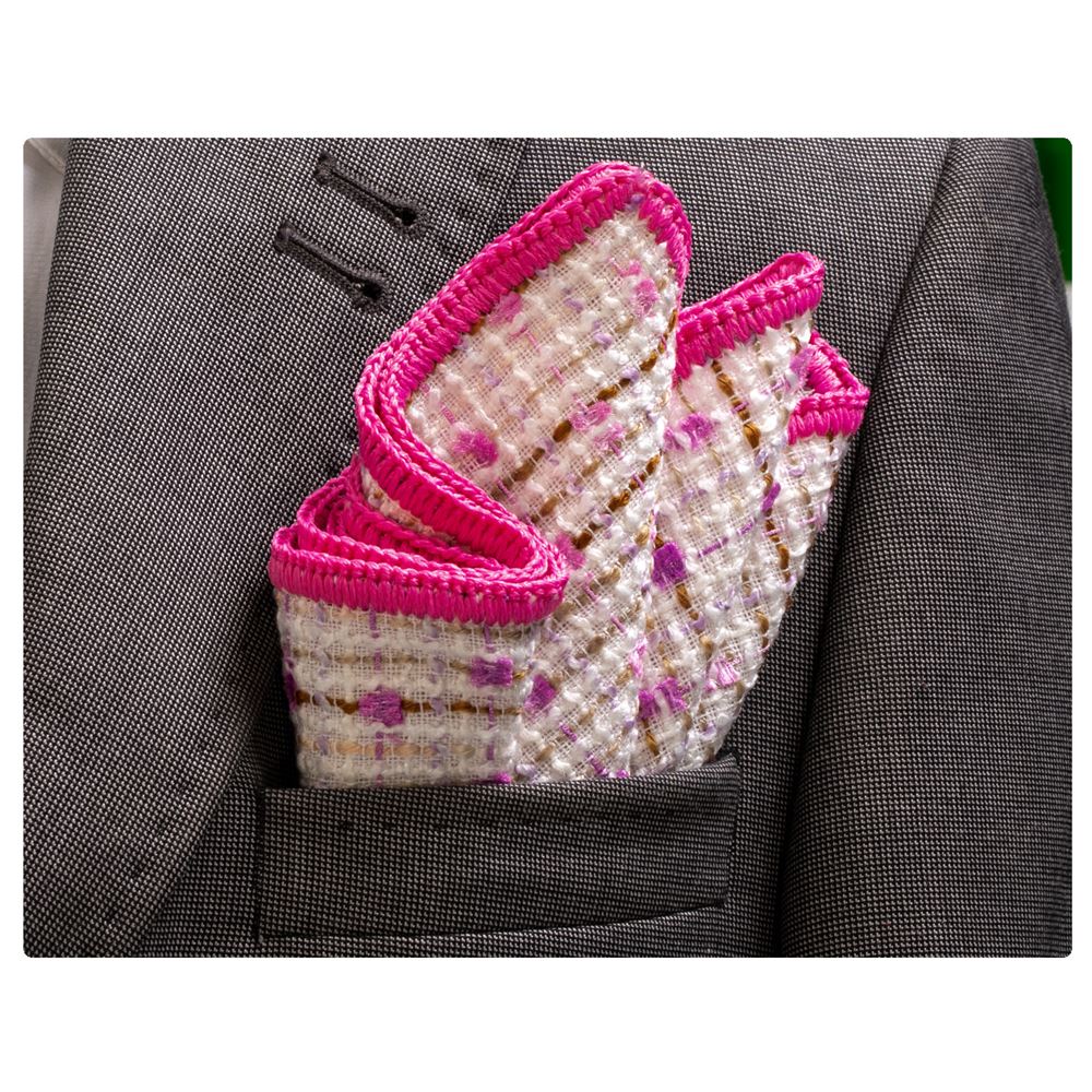 Pink Signature Border Pocket Square