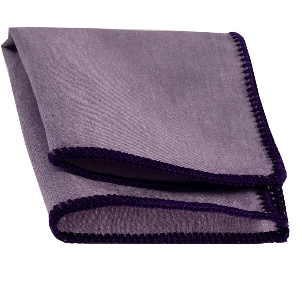 Lilac Natural Linen Handmade Signature Border Pocket Square
