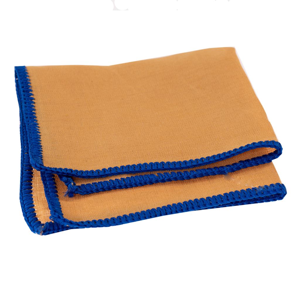 Mustard Pure Linen with Navy Signature Border Pocket Square