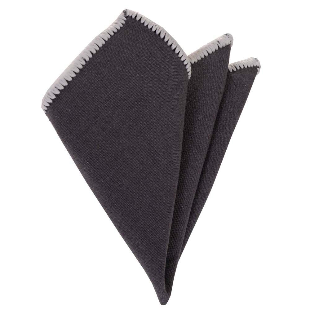 Gray Woven Linen Signature Border Pocket Square