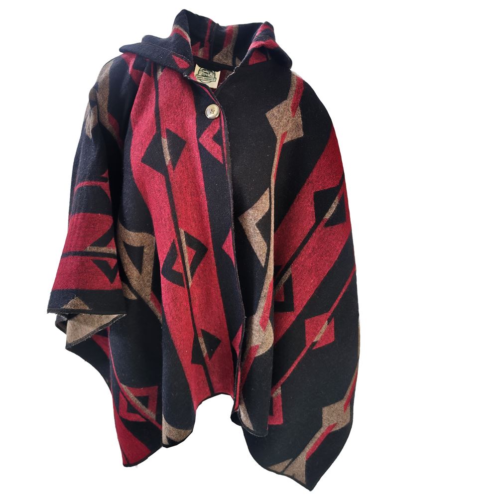 Red Beige Black Hooded Unisex Ethnic Camper Poncho