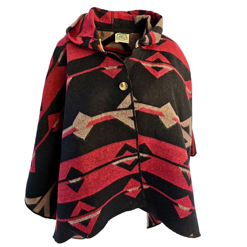 Red Beige Black Hooded Unisex Ethnic Camper Poncho