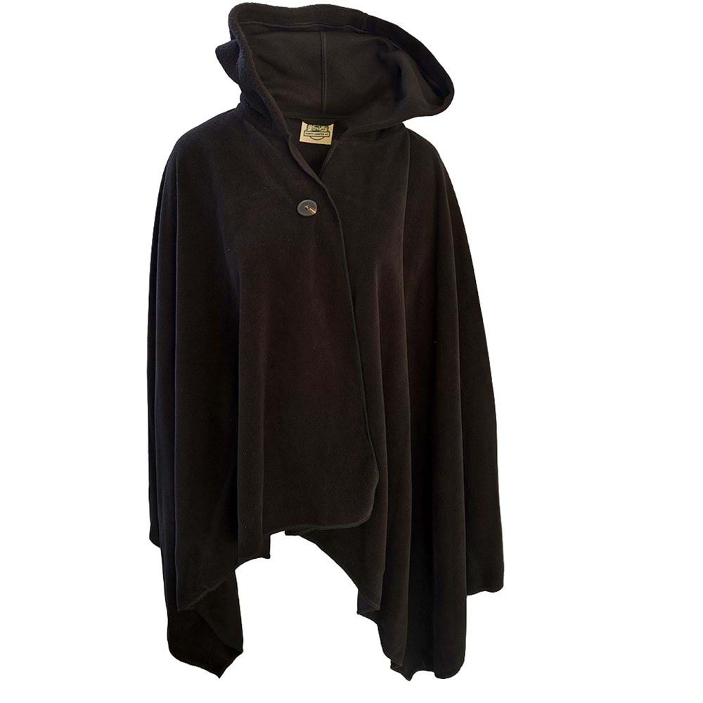 Black Polar Fleece Hooded Unisex Ethnic Camper Poncho