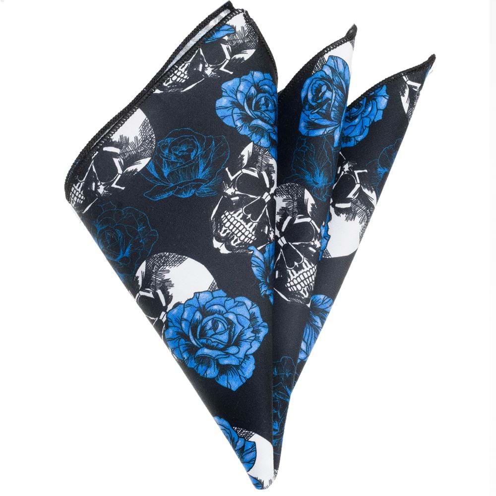 Blue Rose with Skull Pocket Square
