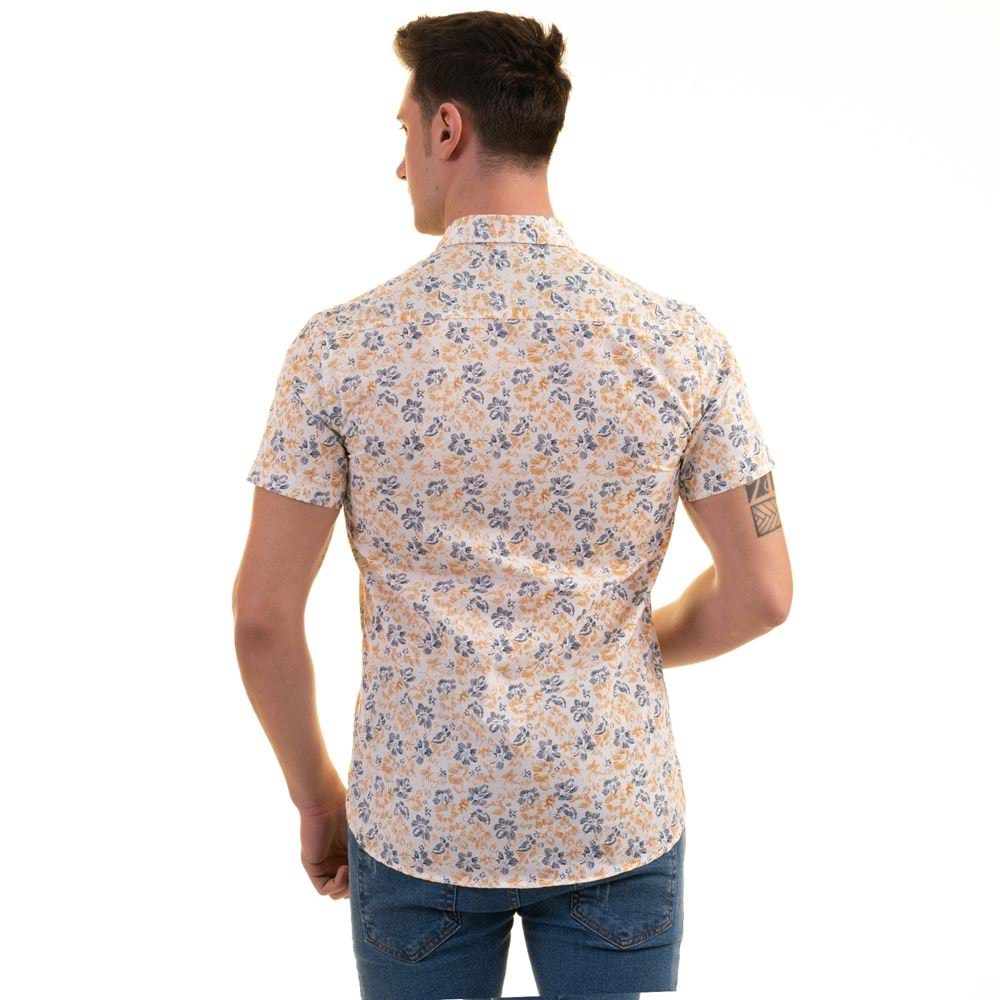 Navy Yellow Floral White Men's Short Sleeves Shirt