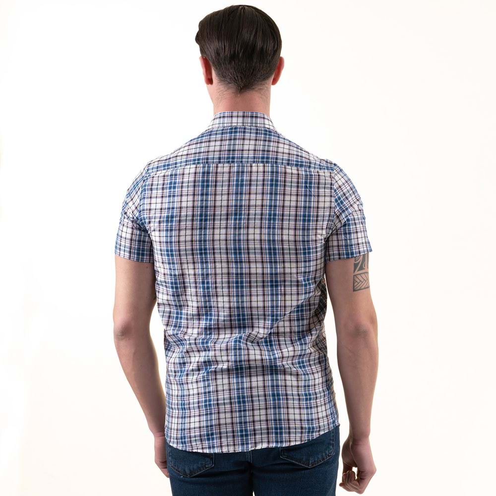 Lilac Blue Plaid Summer Men's Short Sleeves Shirt