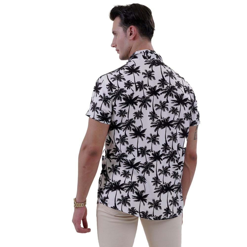 Black White Hawaii Digital Print Camp Collar Men's Short Sleeves Shirt