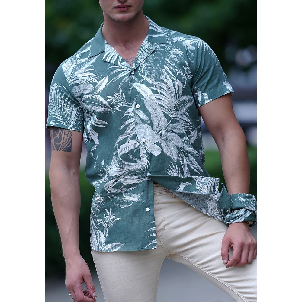 Khaki Green with Palm Trees Men's Hawaiian Summer Shirt