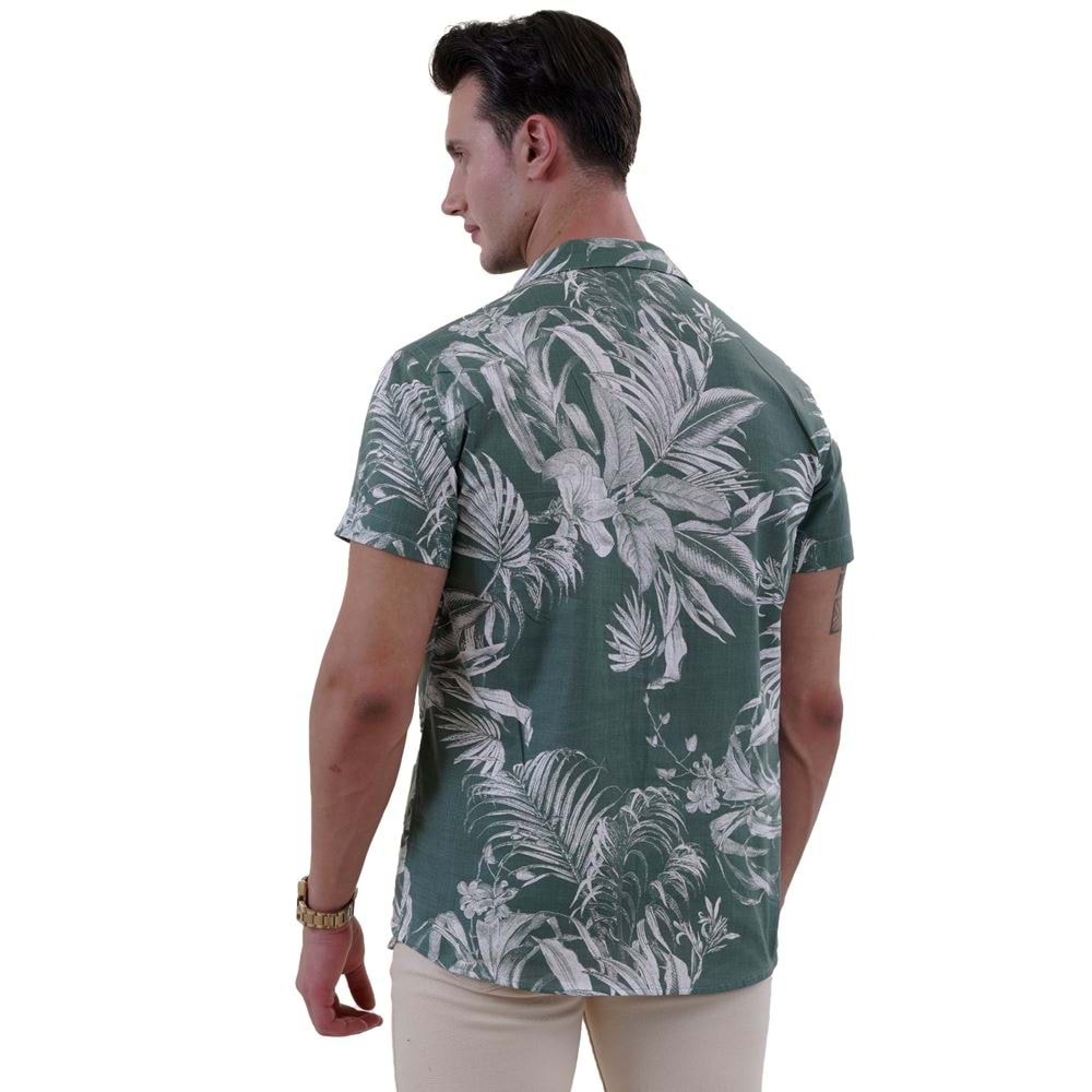 Khaki Green with Palm Trees Men's Hawaiian Summer Shirt