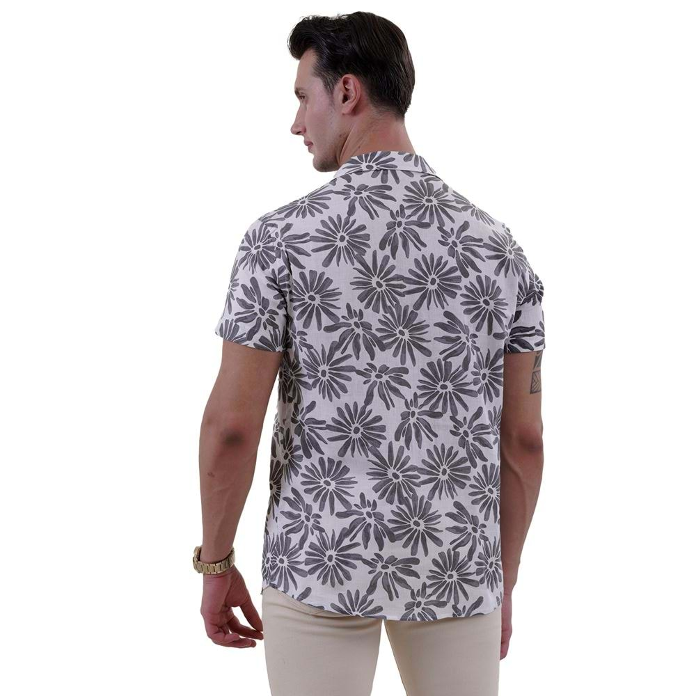 Black Floral on White Men's Hawaiian Summer Shirt