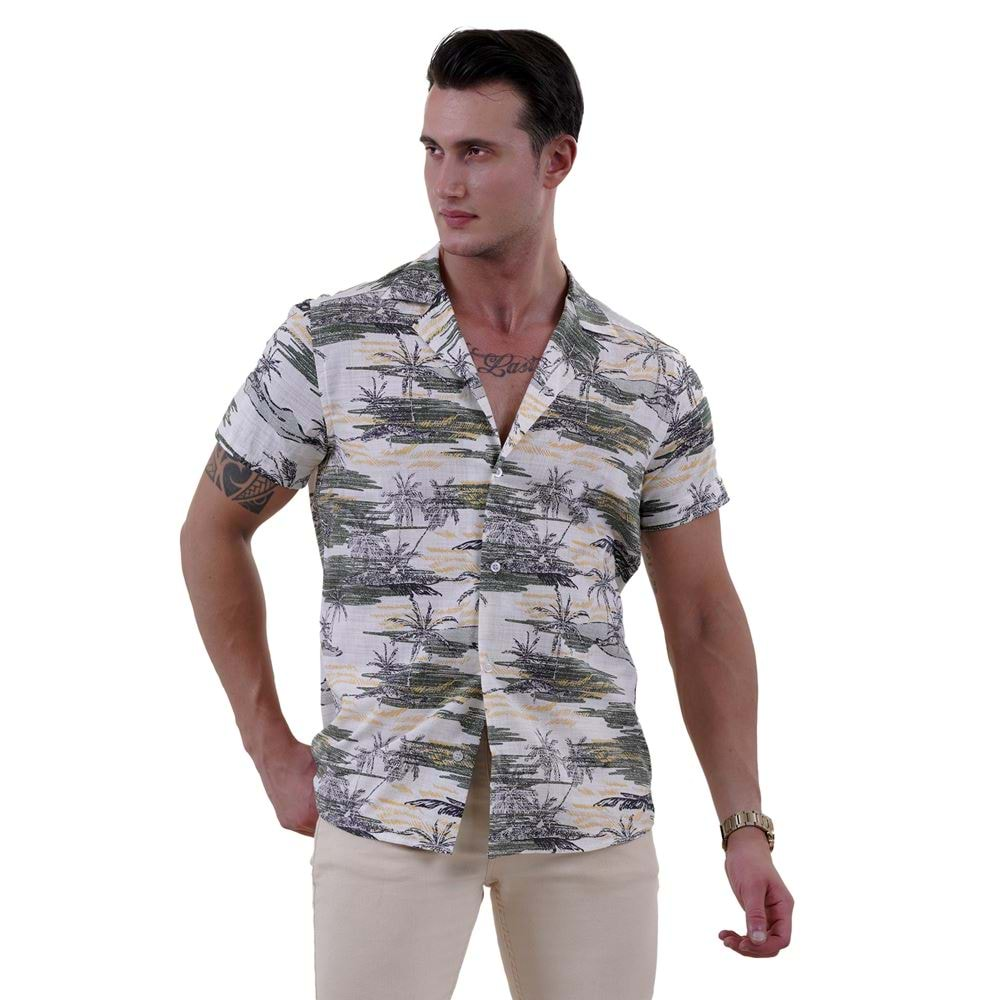 Green and Yellow Hawaiian Men's Hawaiian Summer Shirt