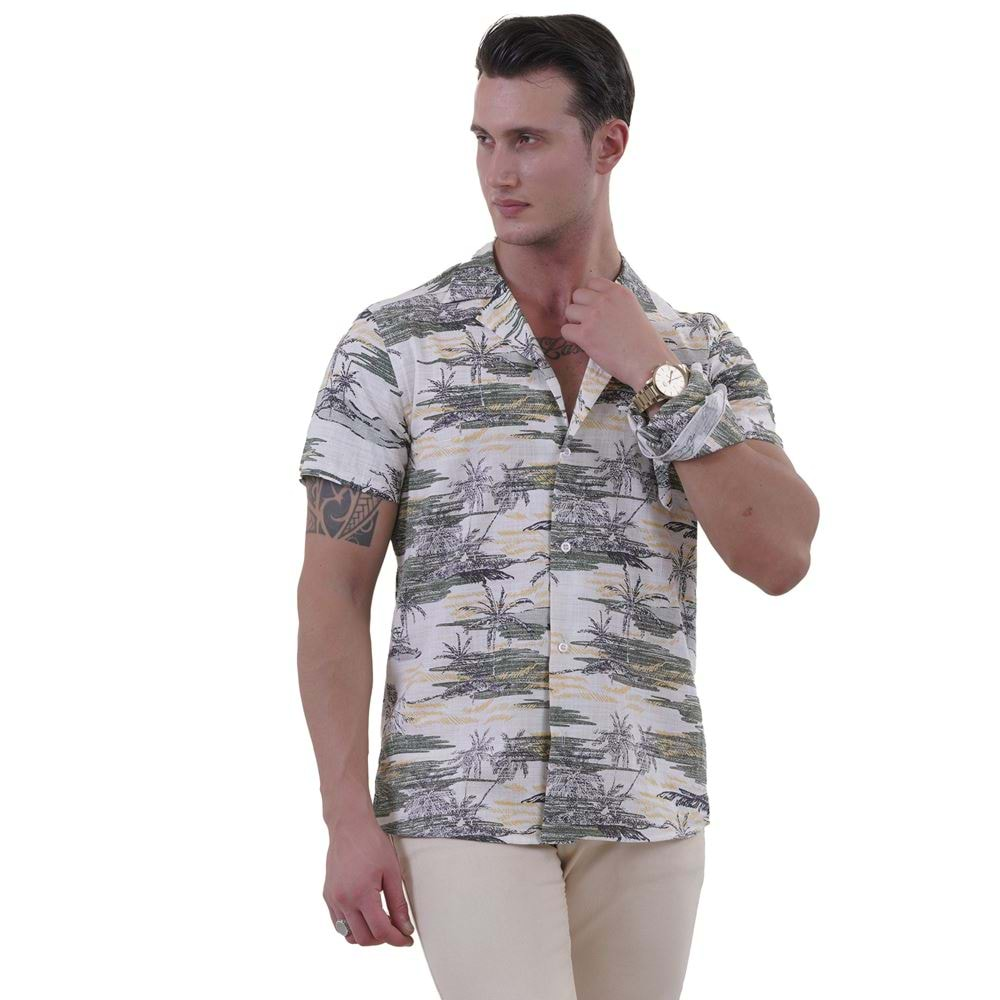 Green and Yellow Hawaiian Men's Hawaiian Summer Shirt