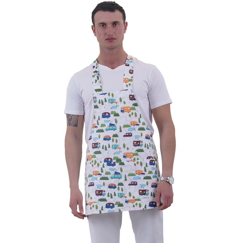 Colorful Caravan Printed Double Pocket Apron for Chef