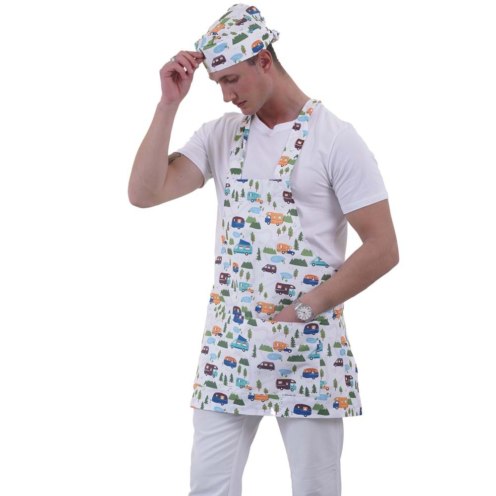 Colorful Caravan Printed Double Pocket Apron for Chef