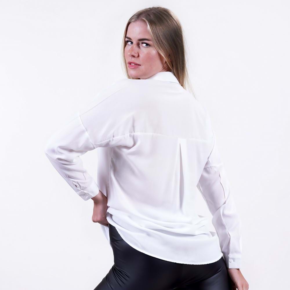 White Solid Monocolor Viscose Women's Long Shirt