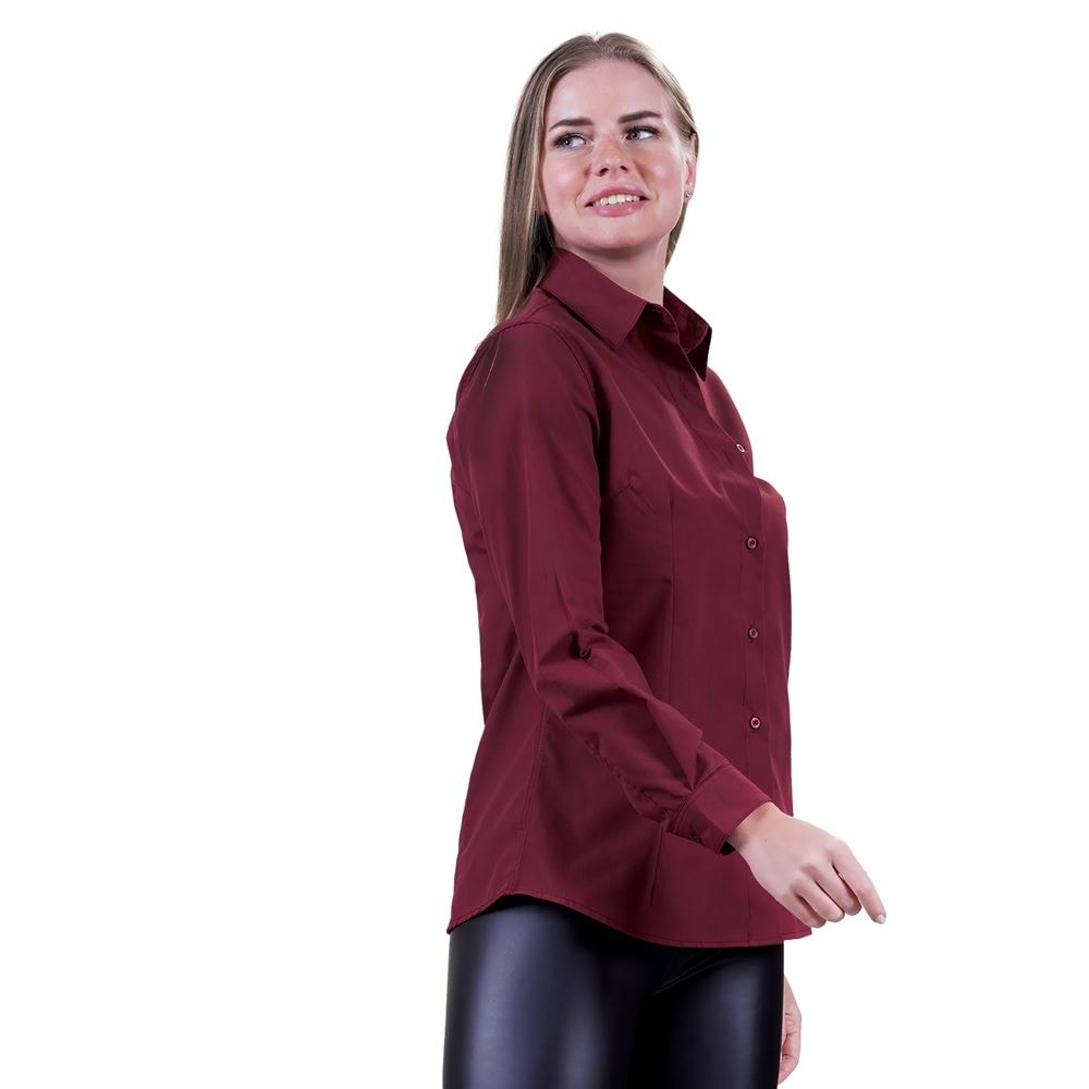 Wine Basic Plain Long Sleeved Women's Shirt