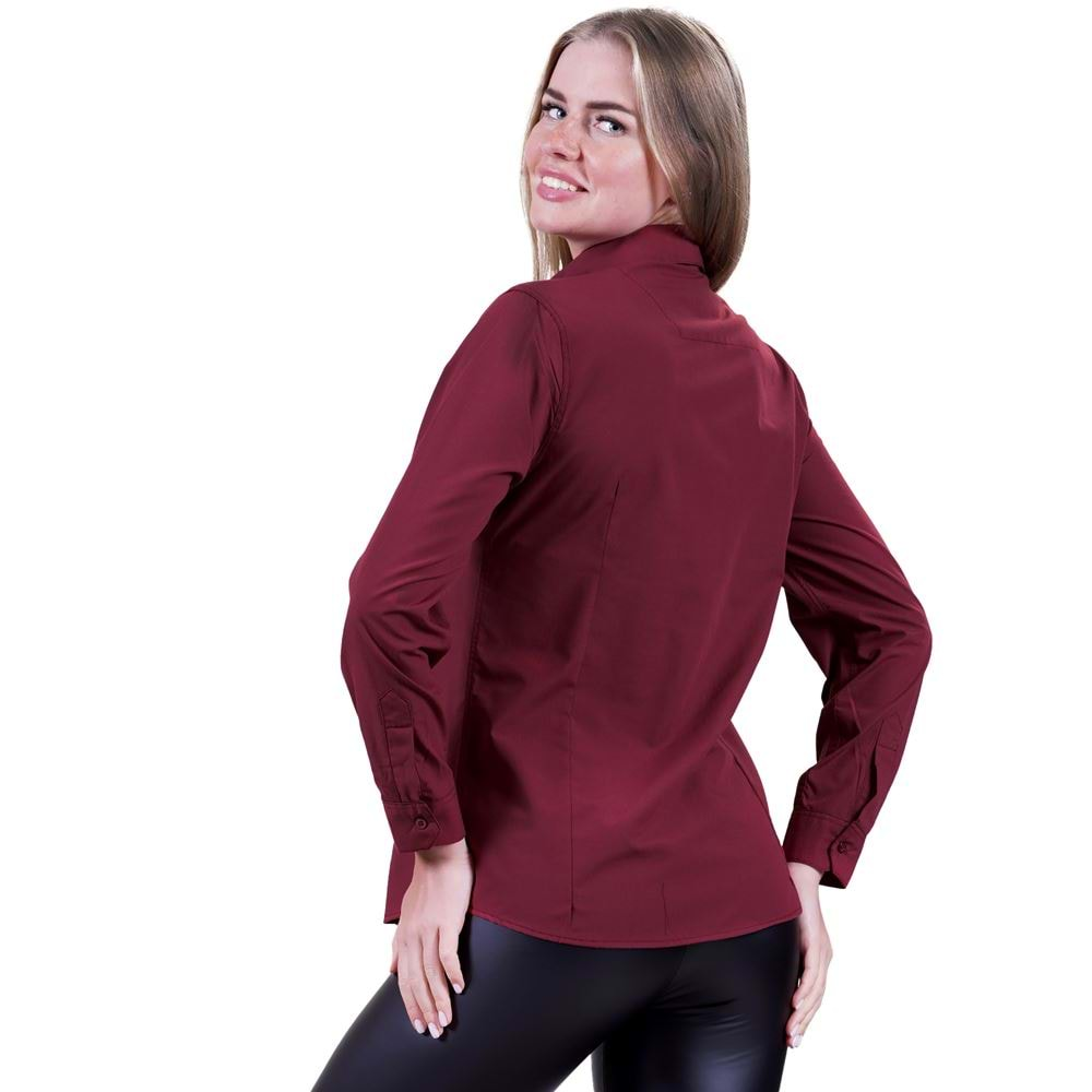 Wine Basic Plain Long Sleeved Women's Shirt