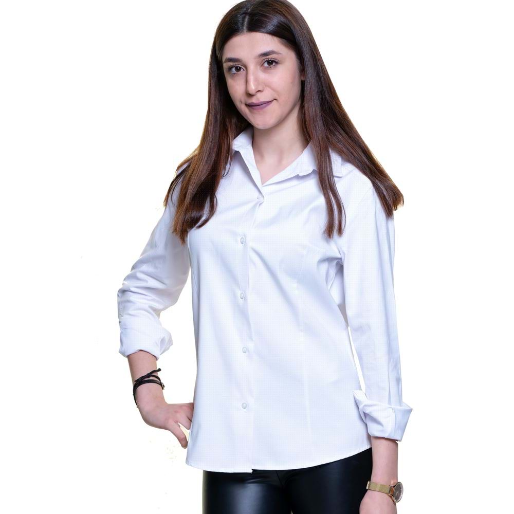 White with Self Polka Dot Women's Shirt
