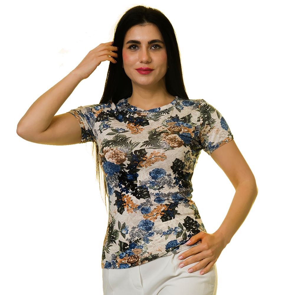 Blue Brown Flowers Women Tee O Neck T-Shirt