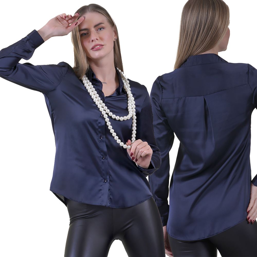 Navy Women's Satin Shirt