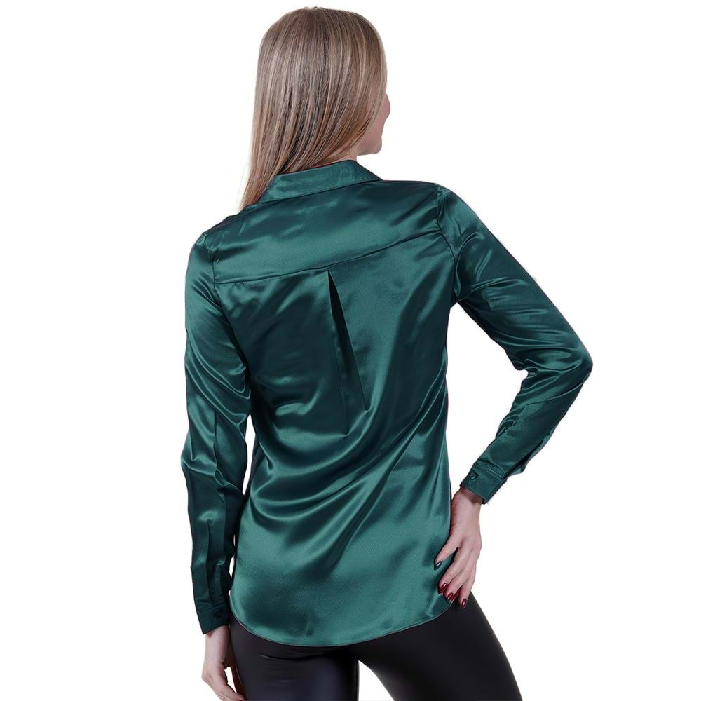 Green Women's Satin Loose Shirt