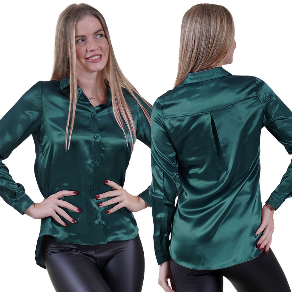 Green Women's Satin Loose Shirt