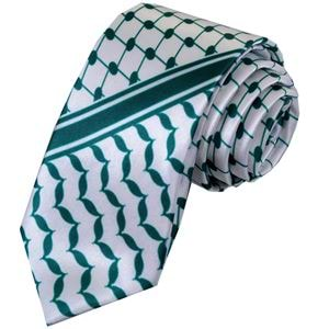 Green and White Palestine Flag Kufia Designer with Pouch Necktie