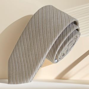 Beige White Striped Jacquard Woven Slim Fashion Slim Tie
