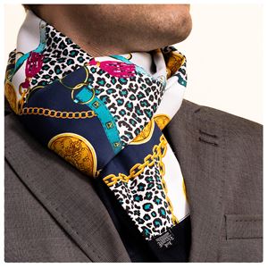 Navy Gold Printed Mens Scarf