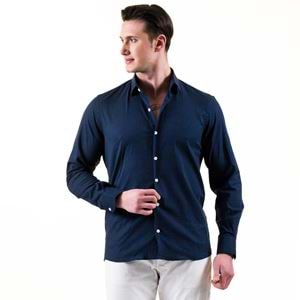 Navy and White Dot Printed Men's Shirt