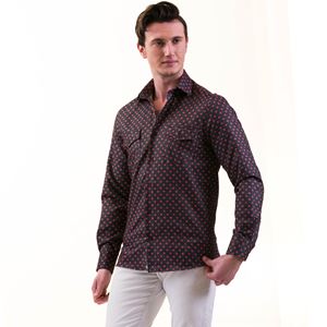 Red Polka Dot on Black Wool Men's Shirt
