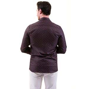 Red Polka Dot on Black Wool Men's Shirt