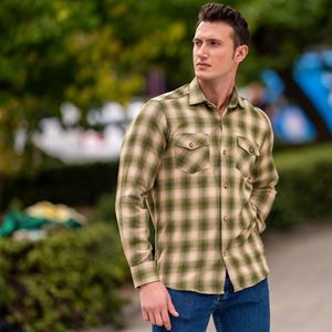 Green & Beige Plaid Wool Men's Shirt