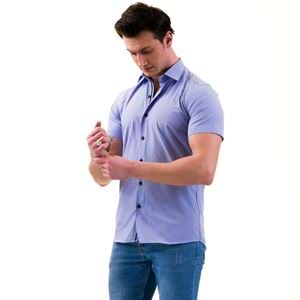 Blue with Squares on Placket Men's Short Sleeves Shirt