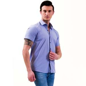 Blue with Squares on Placket Men's Short Sleeves Shirt