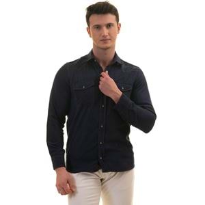 Navy Suede Western Style Men's Shirt