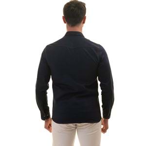 Navy Suede Western Style Men's Shirt