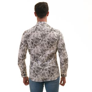 Black Roses on White Printed Designer Men's Shirt