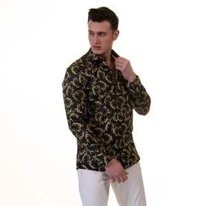 Black Gold Paisley Designer Printed Cotton Men's Shirt