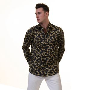 Black Gold Paisley Designer Printed Cotton Men's Shirt