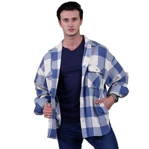 Sky Blue and Beige Gingham Checkered Over Size Lumberjack Shirt