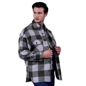 Khaki and Gray Gingham Checkered Over Size Lumberjack Shirt