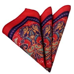 Red Printed Special Cut Pocket Square