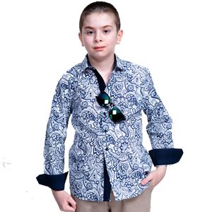 Navy Paisley Kids Dress Shirt